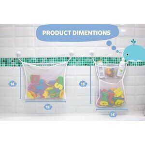 2 X Mesh Bath Toy Organizer & 6 Ultra Strong Hooks - Perfect Bathtub Toy Holder